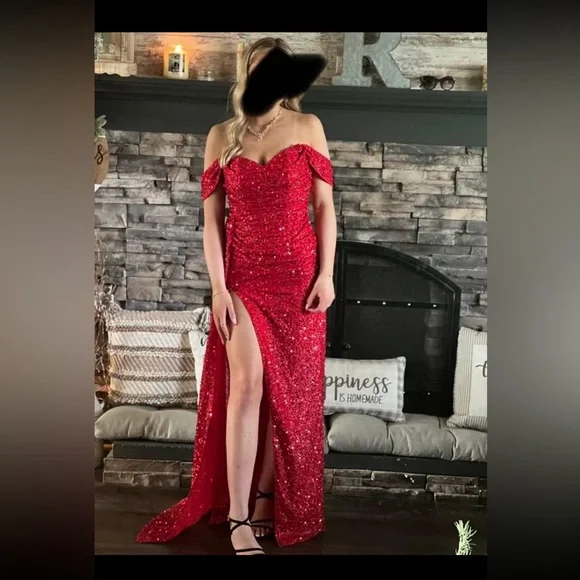 Windsor | Dresses | Windsor Formal Red Glittery Off The Shoulder Dress |  Poshmark